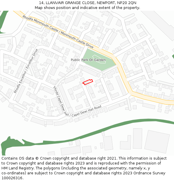 14, LLANVAIR GRANGE CLOSE, NEWPORT, NP20 2QN: Location map and indicative extent of plot