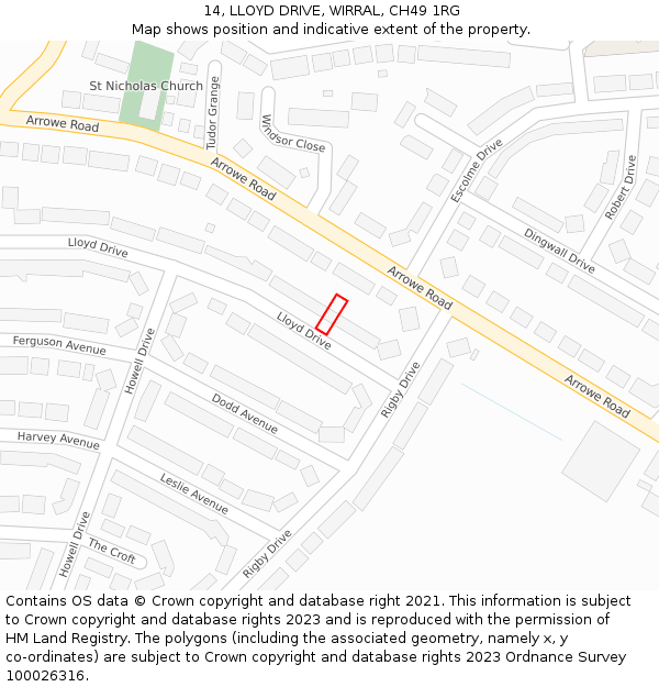 14, LLOYD DRIVE, WIRRAL, CH49 1RG: Location map and indicative extent of plot