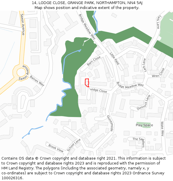 14, LODGE CLOSE, GRANGE PARK, NORTHAMPTON, NN4 5AJ: Location map and indicative extent of plot