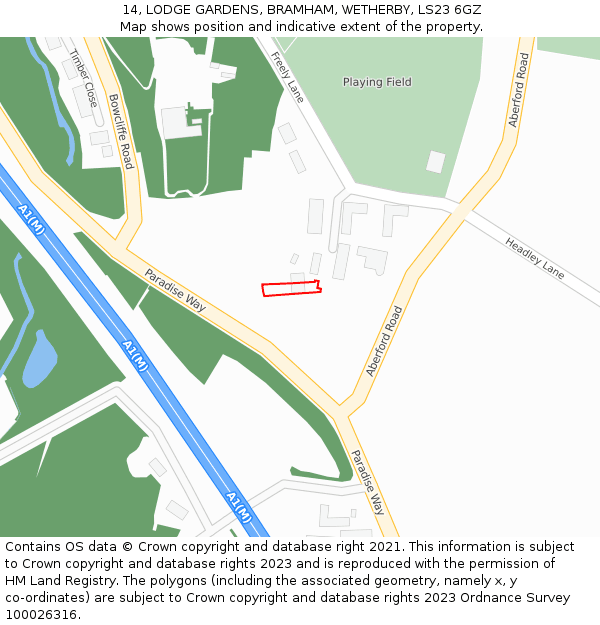 14, LODGE GARDENS, BRAMHAM, WETHERBY, LS23 6GZ: Location map and indicative extent of plot