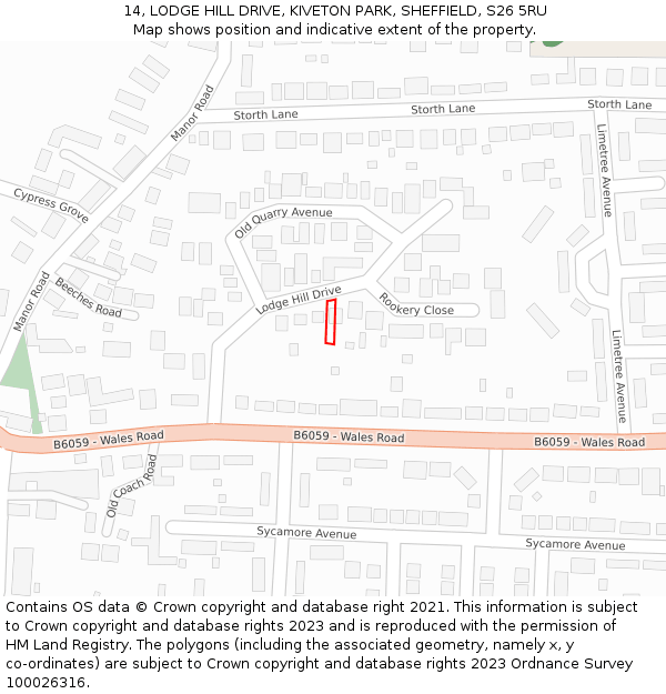 14, LODGE HILL DRIVE, KIVETON PARK, SHEFFIELD, S26 5RU: Location map and indicative extent of plot