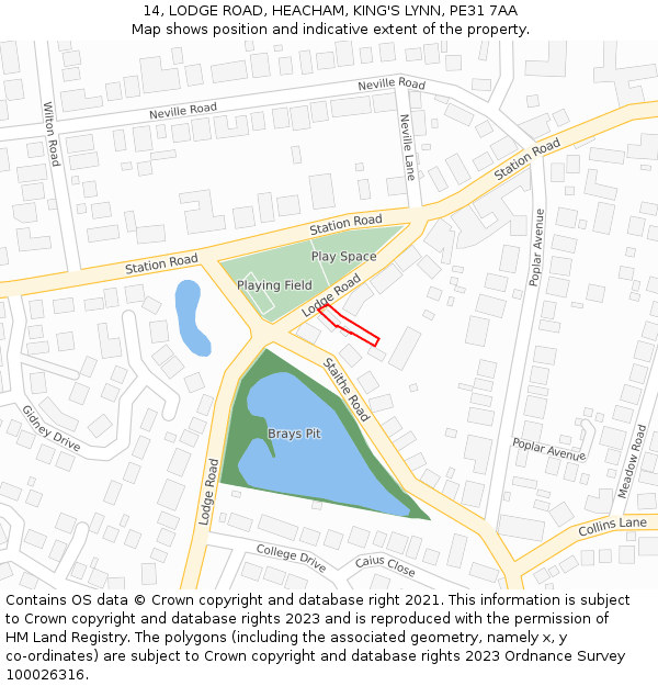 14, LODGE ROAD, HEACHAM, KING'S LYNN, PE31 7AA: Location map and indicative extent of plot