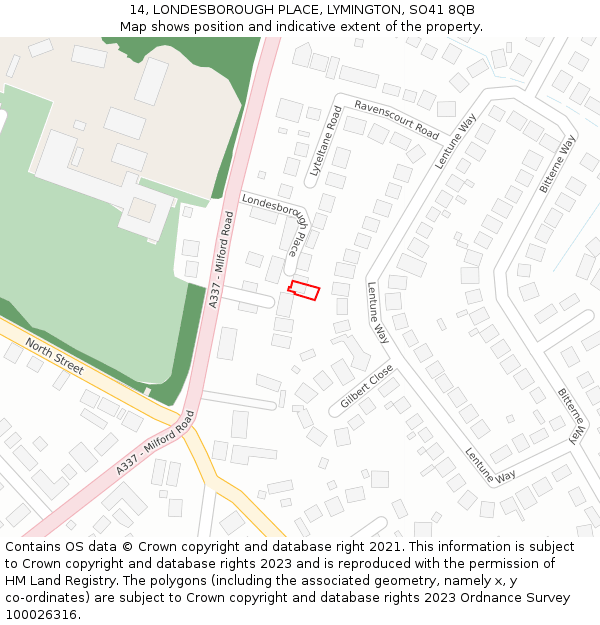 14, LONDESBOROUGH PLACE, LYMINGTON, SO41 8QB: Location map and indicative extent of plot