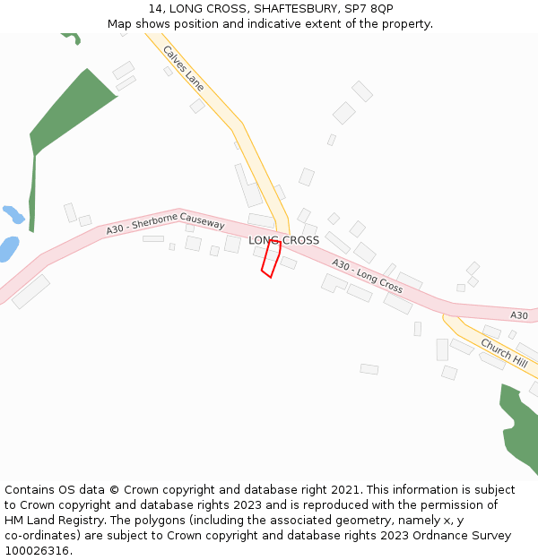 14, LONG CROSS, SHAFTESBURY, SP7 8QP: Location map and indicative extent of plot