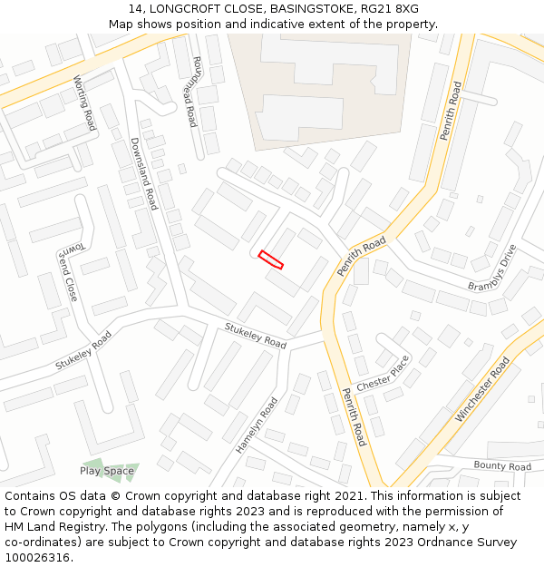14, LONGCROFT CLOSE, BASINGSTOKE, RG21 8XG: Location map and indicative extent of plot