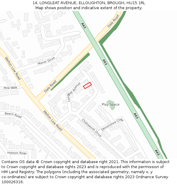 14, LONGLEAT AVENUE, ELLOUGHTON, BROUGH, HU15 1RL: Location map and indicative extent of plot