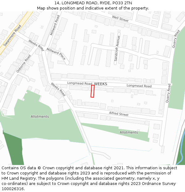 14, LONGMEAD ROAD, RYDE, PO33 2TN: Location map and indicative extent of plot