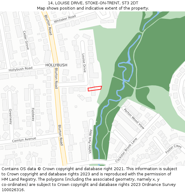 14, LOUISE DRIVE, STOKE-ON-TRENT, ST3 2DT: Location map and indicative extent of plot