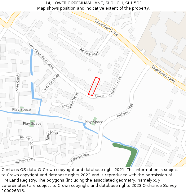 14, LOWER CIPPENHAM LANE, SLOUGH, SL1 5DF: Location map and indicative extent of plot