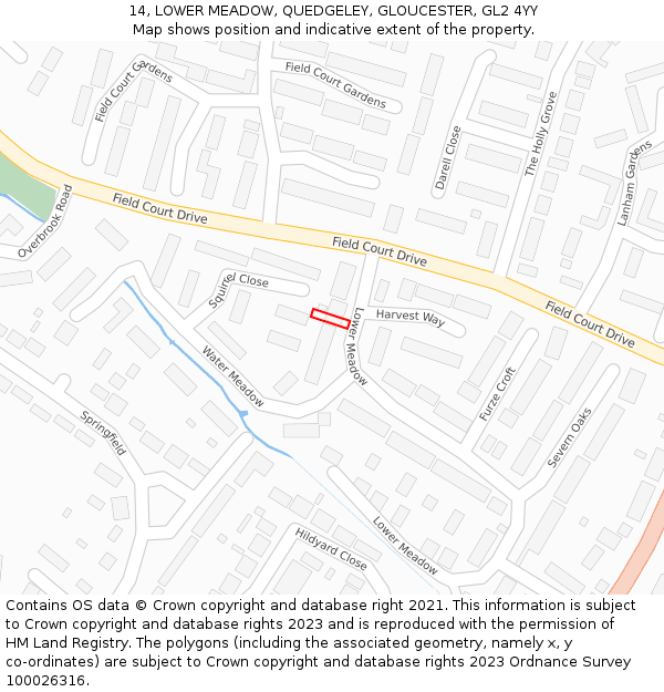 14, LOWER MEADOW, QUEDGELEY, GLOUCESTER, GL2 4YY: Location map and indicative extent of plot