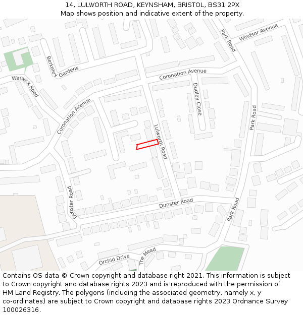 14, LULWORTH ROAD, KEYNSHAM, BRISTOL, BS31 2PX: Location map and indicative extent of plot