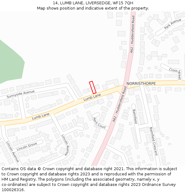14, LUMB LANE, LIVERSEDGE, WF15 7QH: Location map and indicative extent of plot