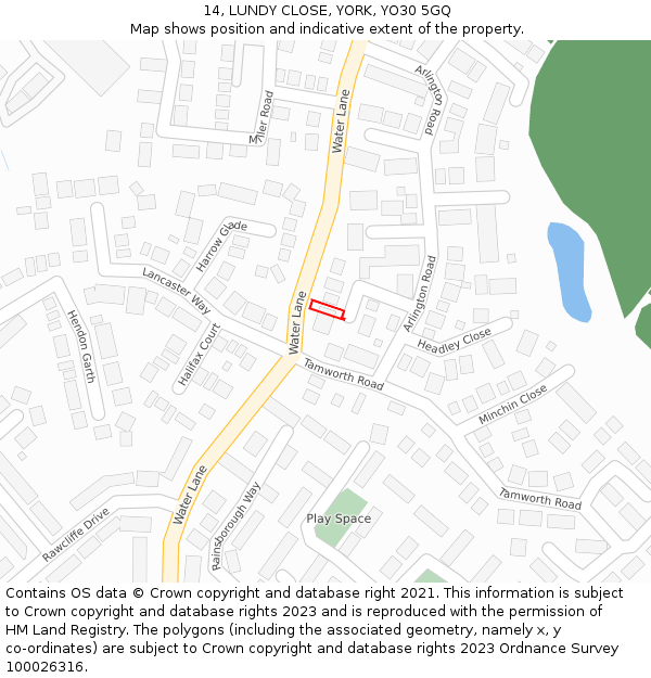 14, LUNDY CLOSE, YORK, YO30 5GQ: Location map and indicative extent of plot