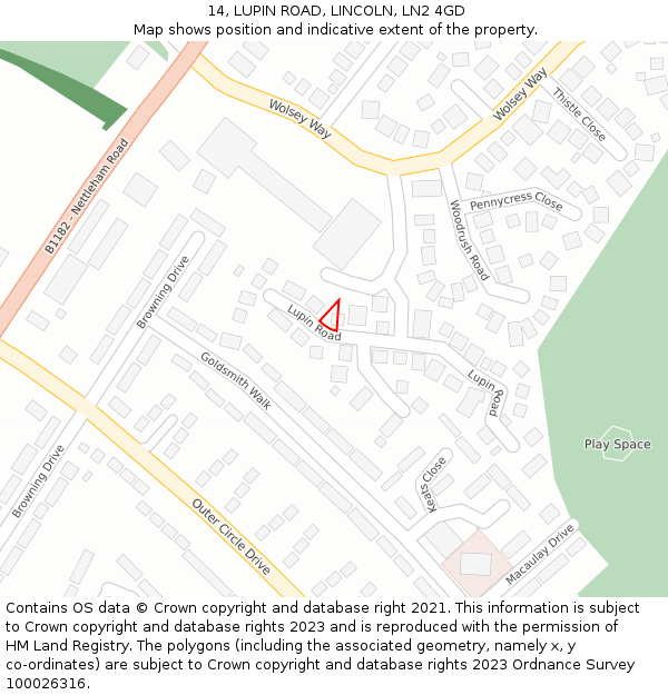 14, LUPIN ROAD, LINCOLN, LN2 4GD: Location map and indicative extent of plot