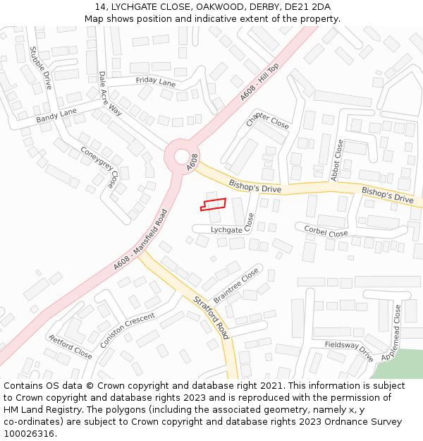 14, LYCHGATE CLOSE, OAKWOOD, DERBY, DE21 2DA: Location map and indicative extent of plot
