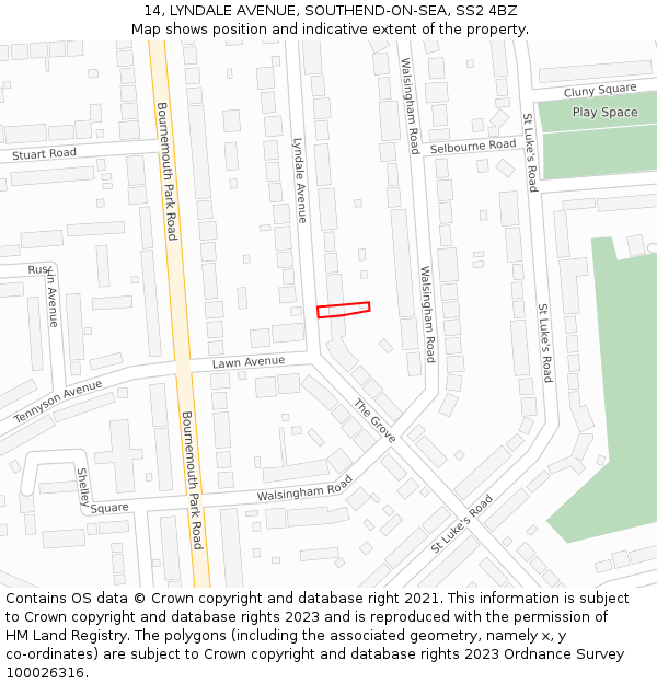 14, LYNDALE AVENUE, SOUTHEND-ON-SEA, SS2 4BZ: Location map and indicative extent of plot