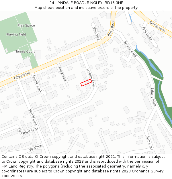 14, LYNDALE ROAD, BINGLEY, BD16 3HE: Location map and indicative extent of plot