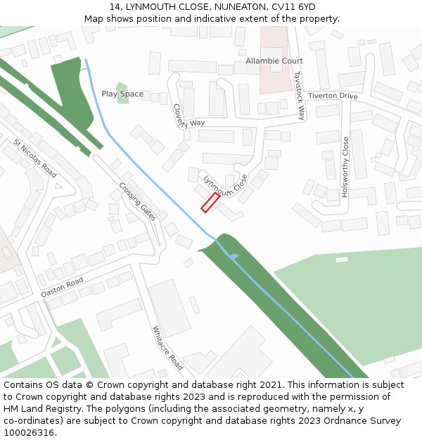 14, LYNMOUTH CLOSE, NUNEATON, CV11 6YD: Location map and indicative extent of plot