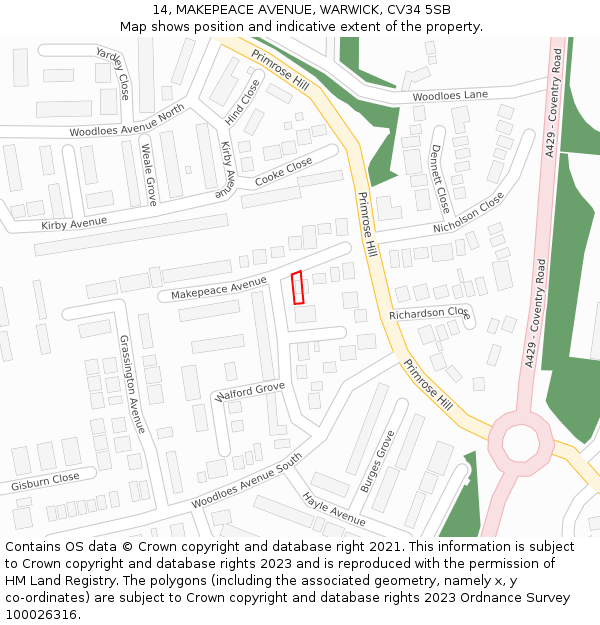 14, MAKEPEACE AVENUE, WARWICK, CV34 5SB: Location map and indicative extent of plot