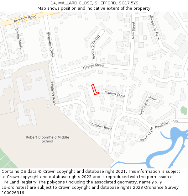 14, MALLARD CLOSE, SHEFFORD, SG17 5YS: Location map and indicative extent of plot