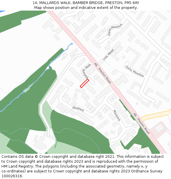14, MALLARDS WALK, BAMBER BRIDGE, PRESTON, PR5 6AY: Location map and indicative extent of plot