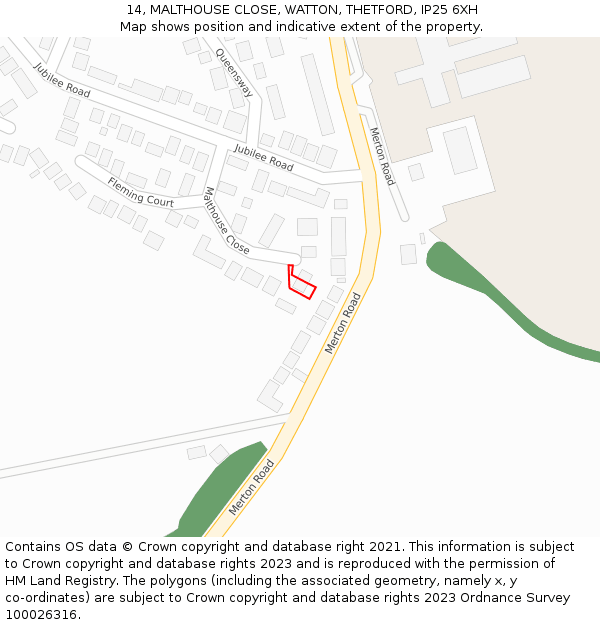 14, MALTHOUSE CLOSE, WATTON, THETFORD, IP25 6XH: Location map and indicative extent of plot