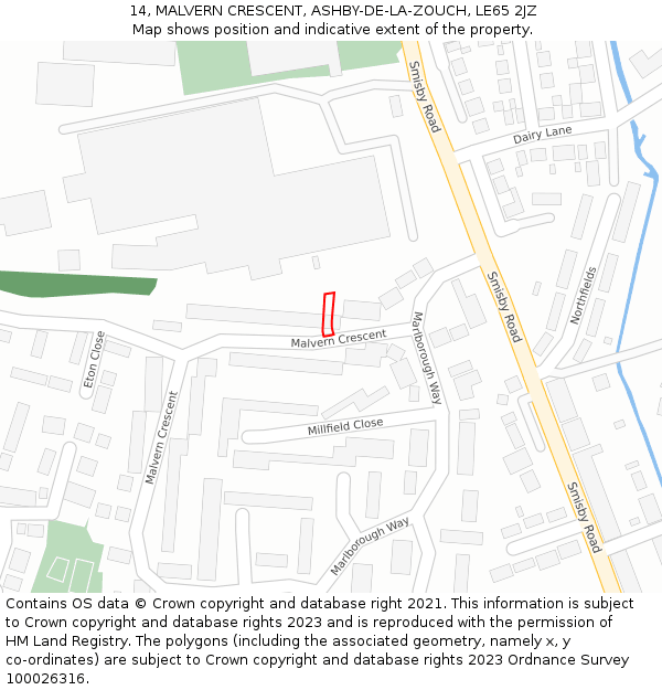 14, MALVERN CRESCENT, ASHBY-DE-LA-ZOUCH, LE65 2JZ: Location map and indicative extent of plot