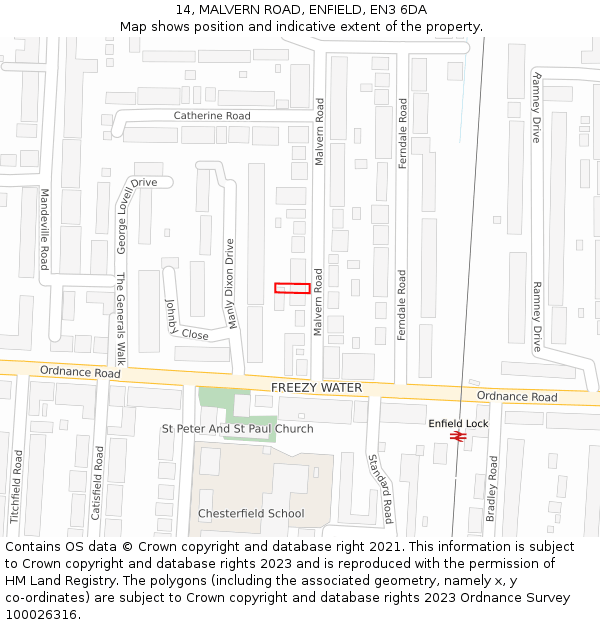 14, MALVERN ROAD, ENFIELD, EN3 6DA: Location map and indicative extent of plot