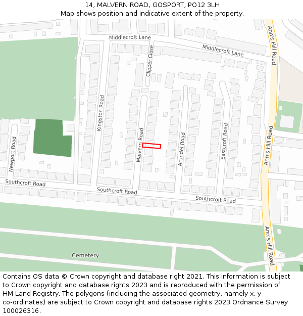14, MALVERN ROAD, GOSPORT, PO12 3LH: Location map and indicative extent of plot