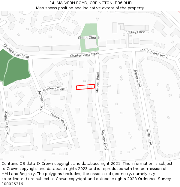 14, MALVERN ROAD, ORPINGTON, BR6 9HB: Location map and indicative extent of plot
