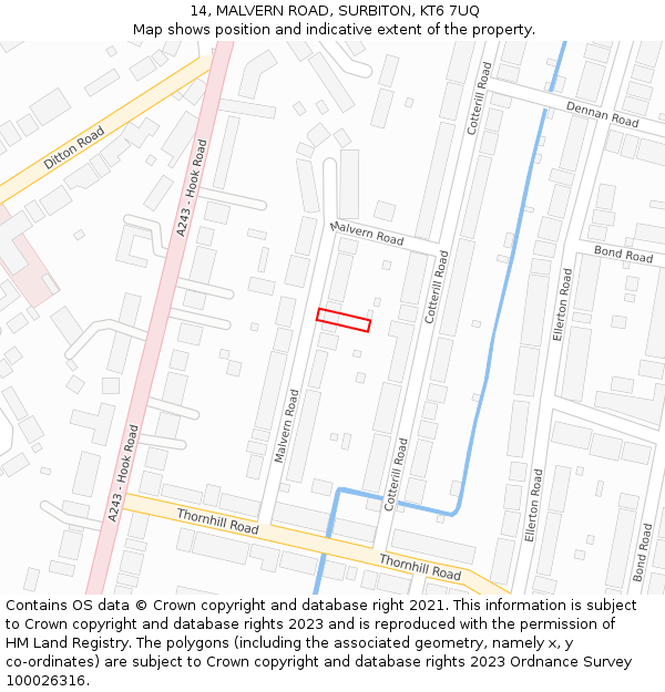 14, MALVERN ROAD, SURBITON, KT6 7UQ: Location map and indicative extent of plot