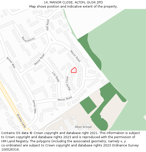 14, MANOR CLOSE, ALTON, GU34 2PD: Location map and indicative extent of plot
