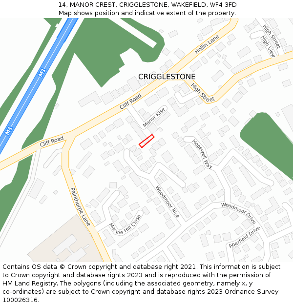 14, MANOR CREST, CRIGGLESTONE, WAKEFIELD, WF4 3FD: Location map and indicative extent of plot