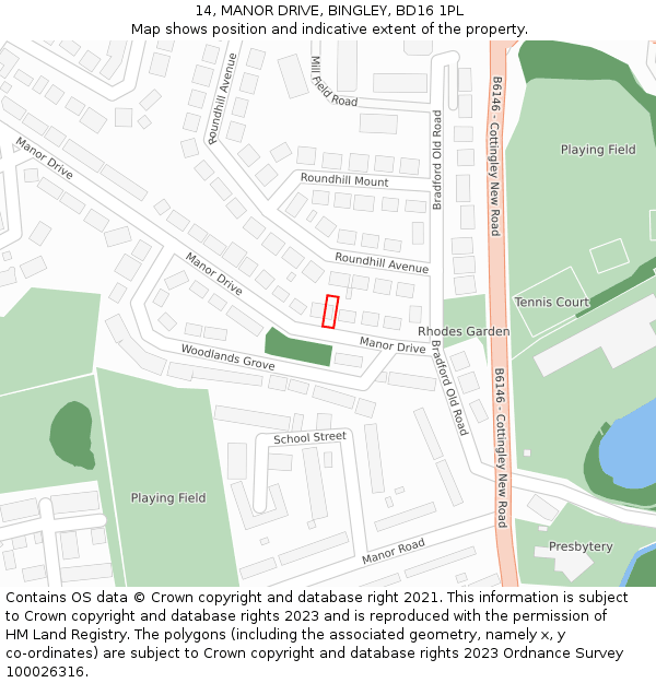 14, MANOR DRIVE, BINGLEY, BD16 1PL: Location map and indicative extent of plot
