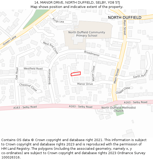 14, MANOR DRIVE, NORTH DUFFIELD, SELBY, YO8 5TJ: Location map and indicative extent of plot
