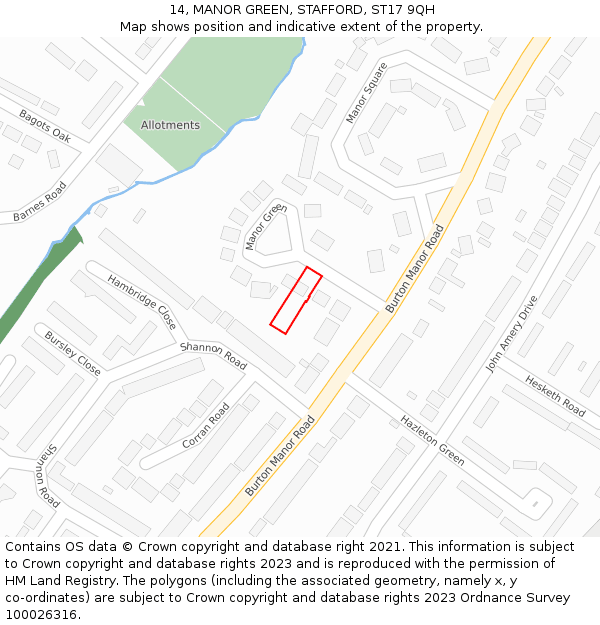 14, MANOR GREEN, STAFFORD, ST17 9QH: Location map and indicative extent of plot
