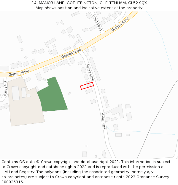 14, MANOR LANE, GOTHERINGTON, CHELTENHAM, GL52 9QX: Location map and indicative extent of plot