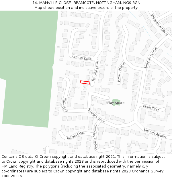 14, MANVILLE CLOSE, BRAMCOTE, NOTTINGHAM, NG9 3GN: Location map and indicative extent of plot