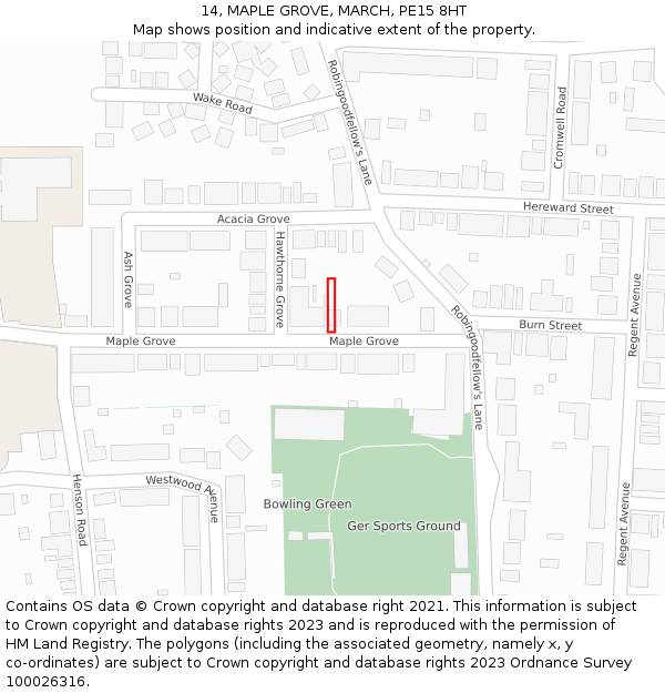 14, MAPLE GROVE, MARCH, PE15 8HT: Location map and indicative extent of plot