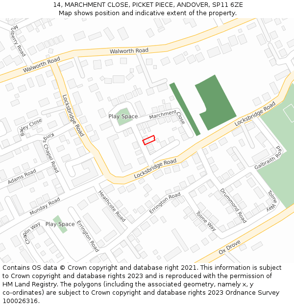 14, MARCHMENT CLOSE, PICKET PIECE, ANDOVER, SP11 6ZE: Location map and indicative extent of plot