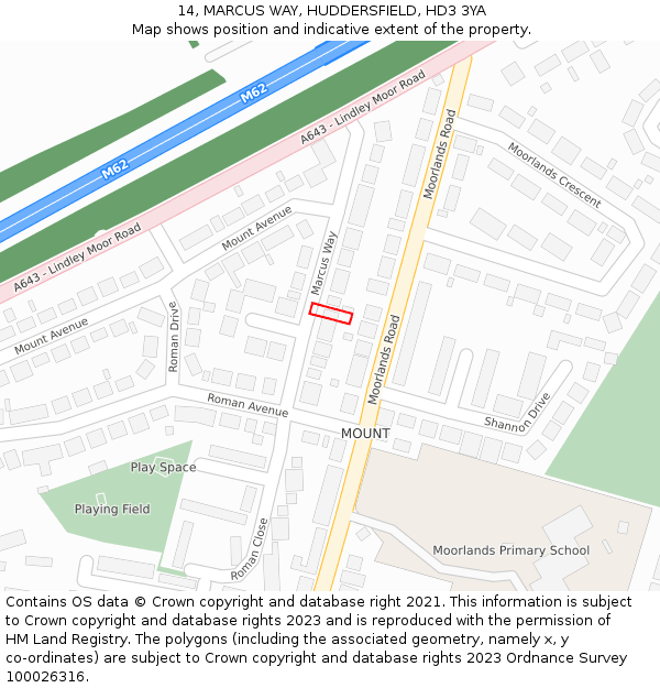 14, MARCUS WAY, HUDDERSFIELD, HD3 3YA: Location map and indicative extent of plot