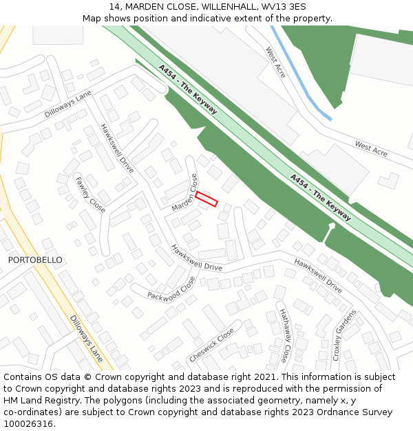 14, MARDEN CLOSE, WILLENHALL, WV13 3ES: Location map and indicative extent of plot
