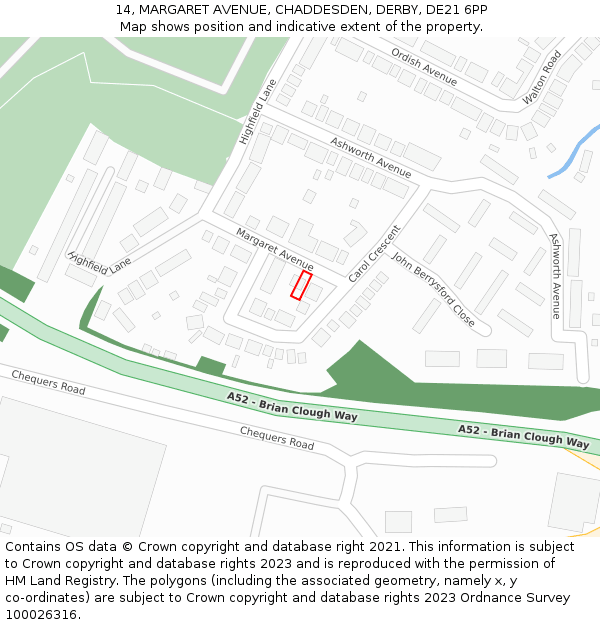 14, MARGARET AVENUE, CHADDESDEN, DERBY, DE21 6PP: Location map and indicative extent of plot