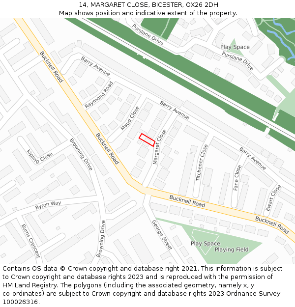 14, MARGARET CLOSE, BICESTER, OX26 2DH: Location map and indicative extent of plot