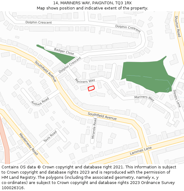 14, MARINERS WAY, PAIGNTON, TQ3 1RX: Location map and indicative extent of plot