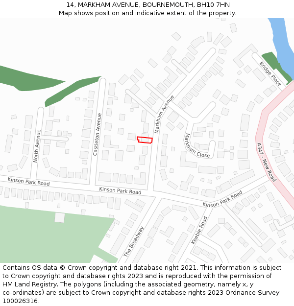 14, MARKHAM AVENUE, BOURNEMOUTH, BH10 7HN: Location map and indicative extent of plot