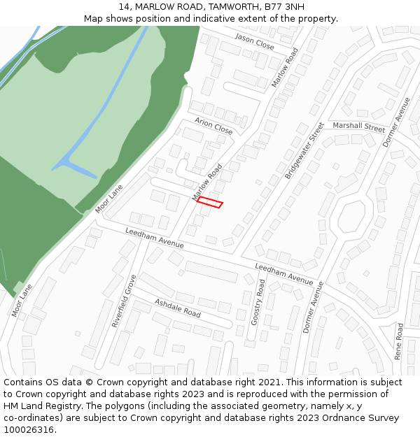 14, MARLOW ROAD, TAMWORTH, B77 3NH: Location map and indicative extent of plot