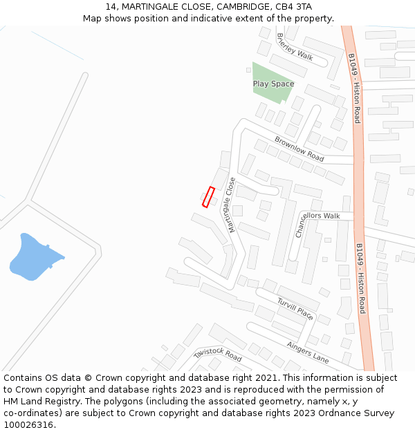 14, MARTINGALE CLOSE, CAMBRIDGE, CB4 3TA: Location map and indicative extent of plot