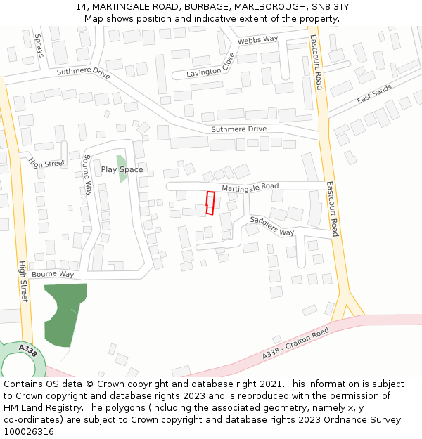 14, MARTINGALE ROAD, BURBAGE, MARLBOROUGH, SN8 3TY: Location map and indicative extent of plot