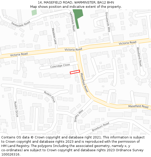 14, MASEFIELD ROAD, WARMINSTER, BA12 8HN: Location map and indicative extent of plot